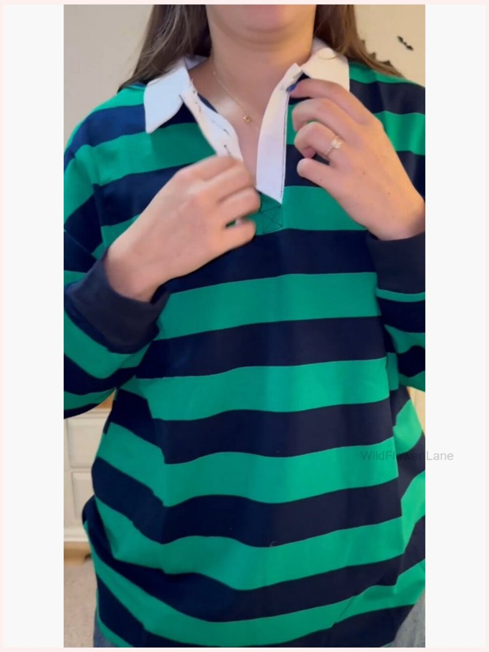 Oversized Striped Polo Shirt Long Sleeve Casual Rugby Sweatshirt Y2K Top - Picture 6 of 7